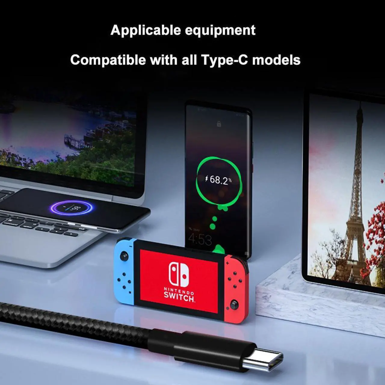 Alt view image 7 of 7 - 240W PD3.1 Rapid Charge USB C to USB C Cable 3.3ft/1M, Nylon Braided Type C Data Cable 48V 5A 240W Tipo C Cord Charging Cable for Samsung S21 S20+ Note 10 iPad Pro MacBook Pro Google Pixel and more