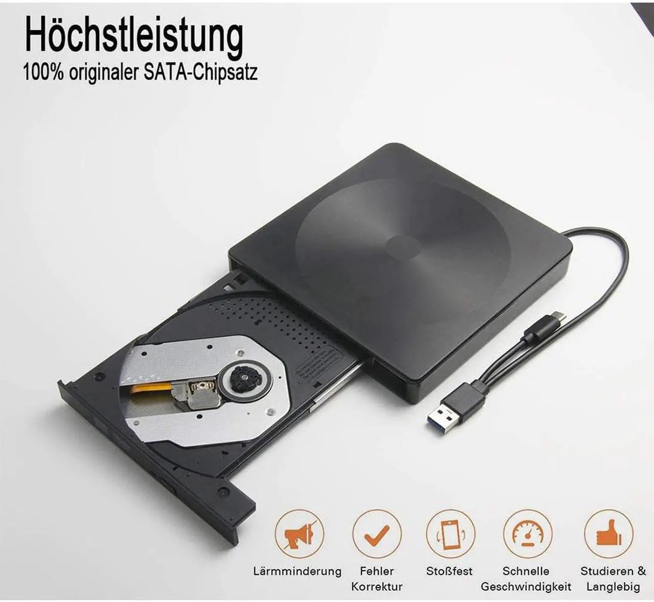 Alt view image 2 of 7 - External DVD CD drive with USB 3.0 and Type-C, TeamTech Portable DVD CD Burner, Plug & Play Superdrive for laptop, desktop, Mac, MacBook, Windows 10/8/7 / XP and Linux (Color: Black)