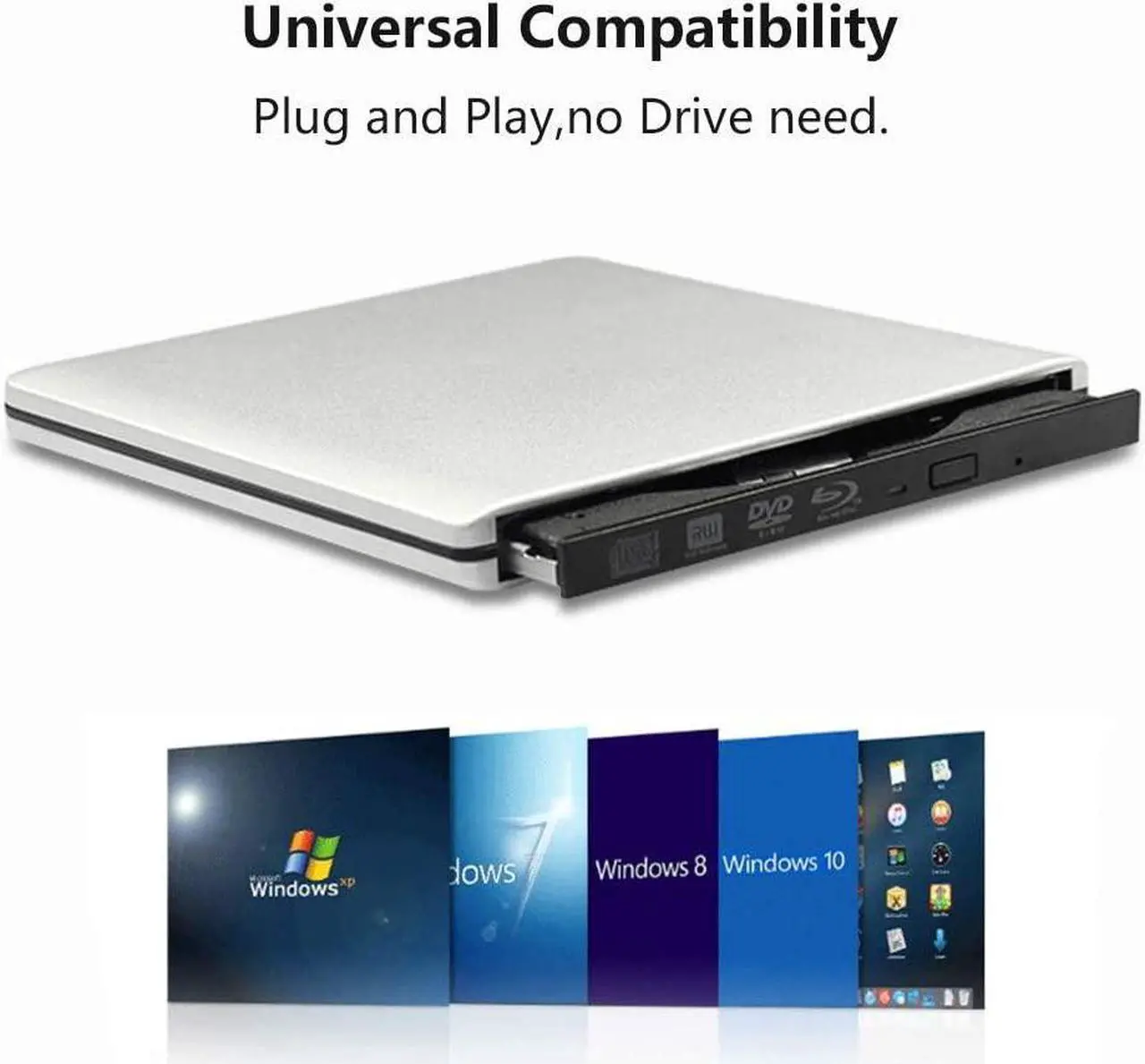 Alt view image 6 of 7 - External Blu-Ray DVD Drive USB 3.0 Portable Ultra-Thin 3D CD BD Blu-ray Player/Writer/Burner BD-ROM for Computer PC Desktop Laptop-Does not include tablets (Silver)