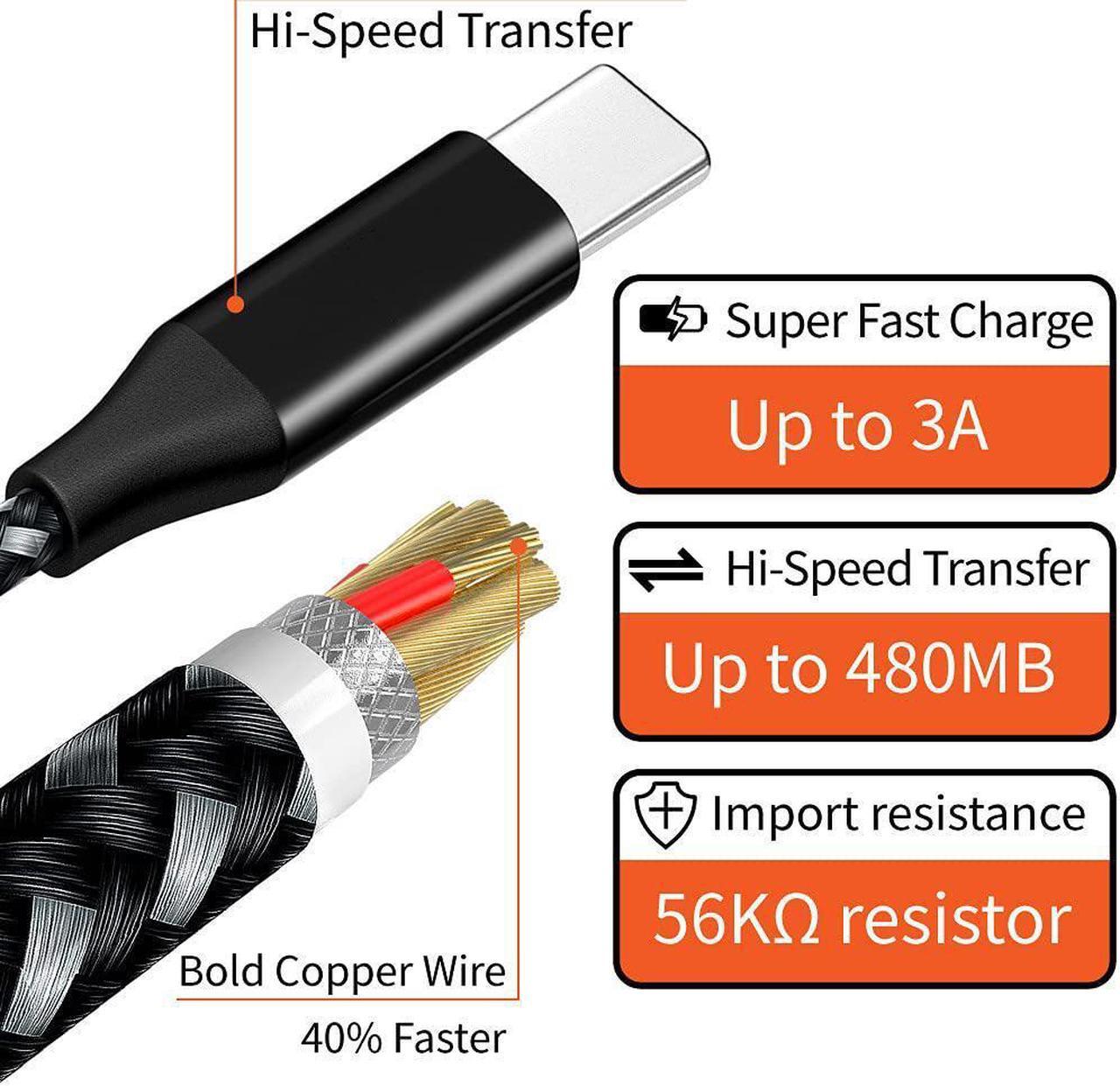 Alt view image 5 of 7 - (3 Pack) USB C Cable 3.3ft/1M, Nylon Braided USB Type C Cable 3A Fast Charging USB-A to USB-C Metal Cord Data Sync Charger Cables for Galaxy Note Pixel PS5 Controller Switch Powerbank, 1m, Black