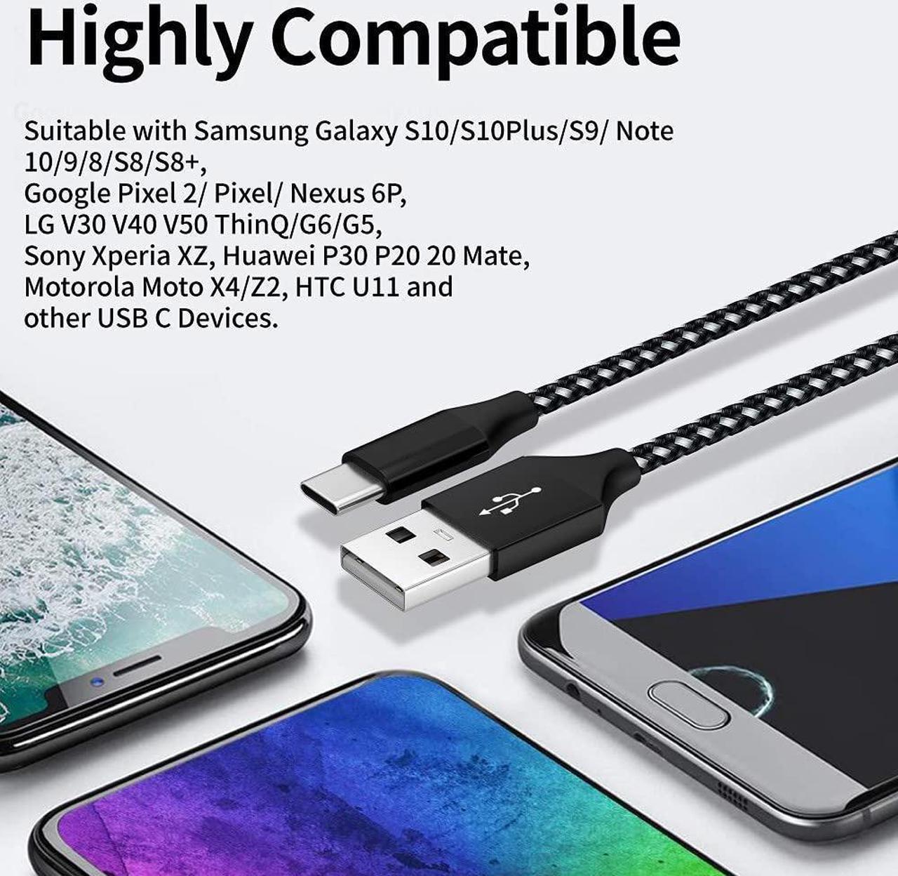 Alt view image 7 of 7 - (3 Pack) USB C Cable 3.3ft/1M, Nylon Braided USB Type C Cable 3A Fast Charging USB-A to USB-C Metal Cord Data Sync Charger Cables for Galaxy Note Pixel PS5 Controller Switch Powerbank, 1m, Black