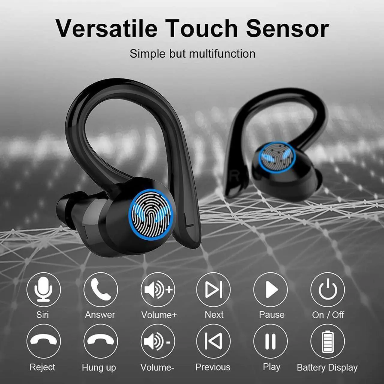 Alt view image 4 of 7 - Ture Wireless Earbuds, Bluetooth 5.1 Sport Headphones with CVC 8.0 Noise Reduction, Deep Stereo Bass, Touch Control, TWS Earphones IP7 Waterproof Bluetooth Headset for Running, Workout, Gym