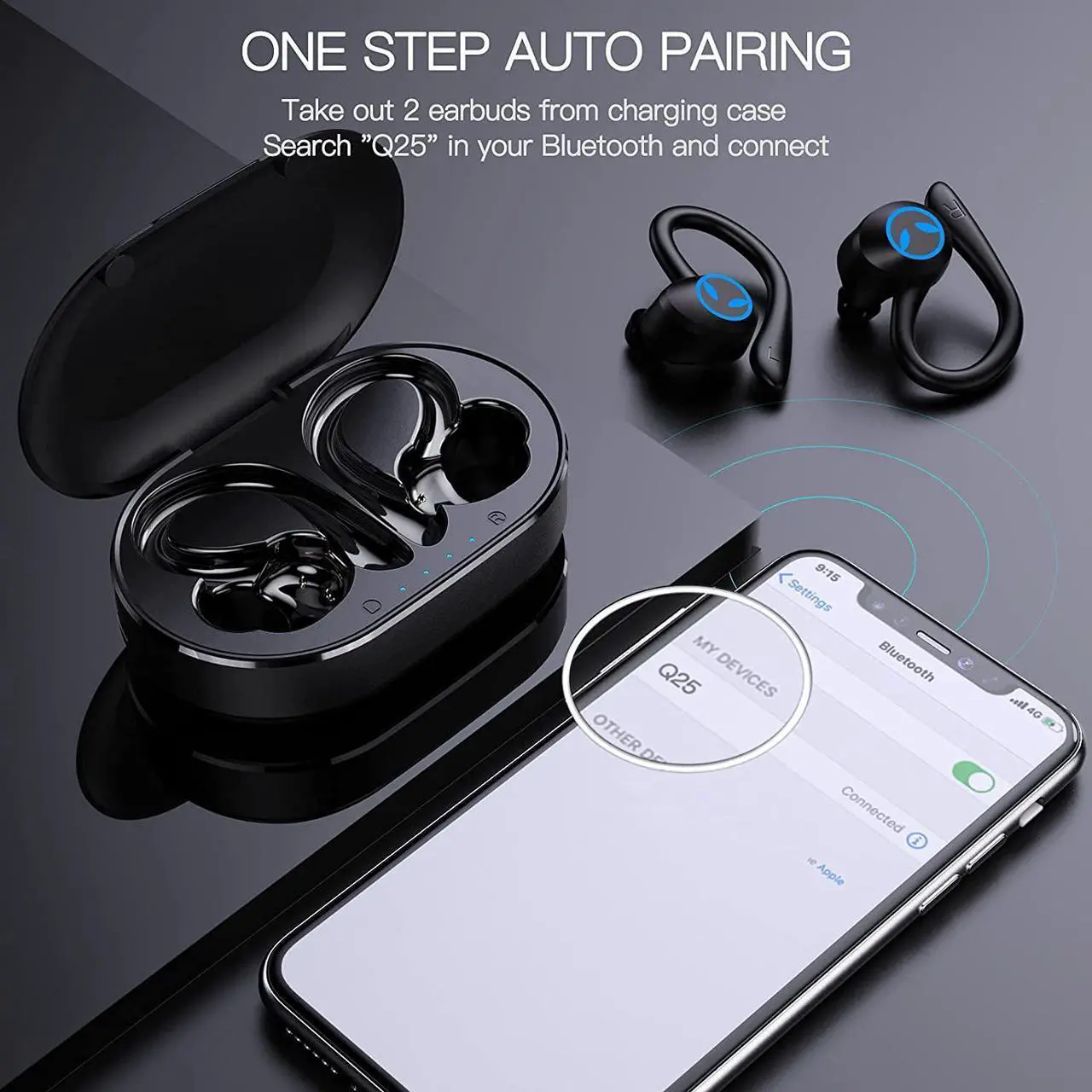 Alt view image 6 of 7 - Ture Wireless Earbuds, Bluetooth 5.1 Sport Headphones with CVC 8.0 Noise Reduction, Deep Stereo Bass, Touch Control, TWS Earphones IP7 Waterproof Bluetooth Headset for Running, Workout, Gym