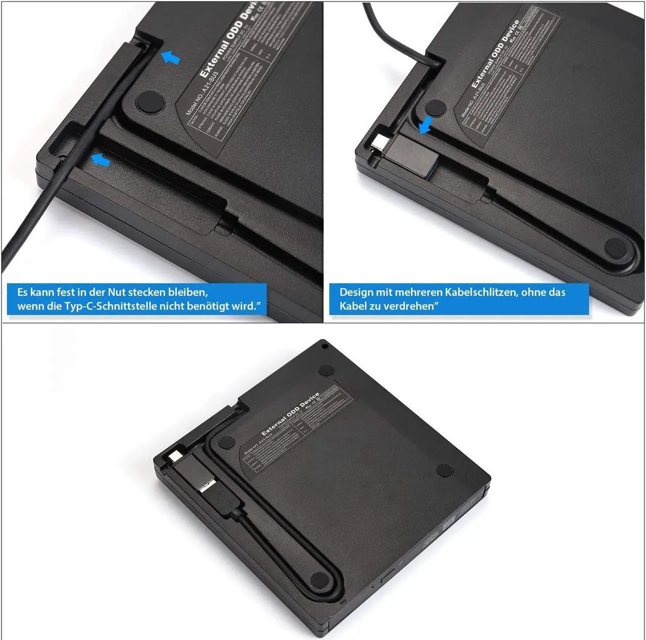 Alt view image 6 of 7 - [New] External CD DVD Drive, VersionTECH. USB 3.0 Type-C Portable Optical Superdrive Burner Player Writer CD DVD +/- RW, Compatible with Windows 10 8 7 XP Vista Mac OS System for Mac Pro Air Laptop