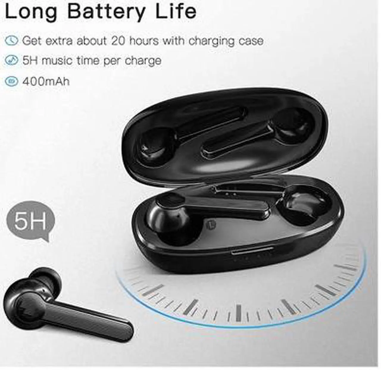 Alt view image 3 of 5 - Wireless Earbuds Bluetooth Headphones with Mic cVc 8.0 Noise Reduction Touch Control Wireless Earphones IPX7 Waterproof Stereo Sound Long Playtime for Running Sport Travel (Black)