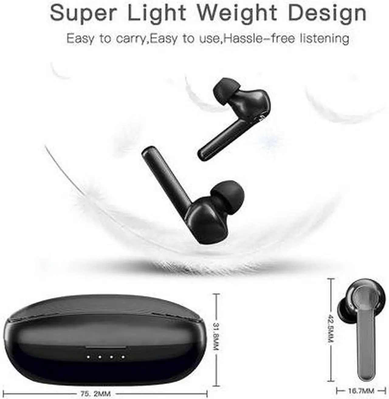 Alt view image 2 of 5 - Wireless Earbuds Bluetooth Headphones with Mic cVc 8.0 Noise Reduction Touch Control Wireless Earphones IPX7 Waterproof Stereo Sound Long Playtime for Running Sport Travel (Black)