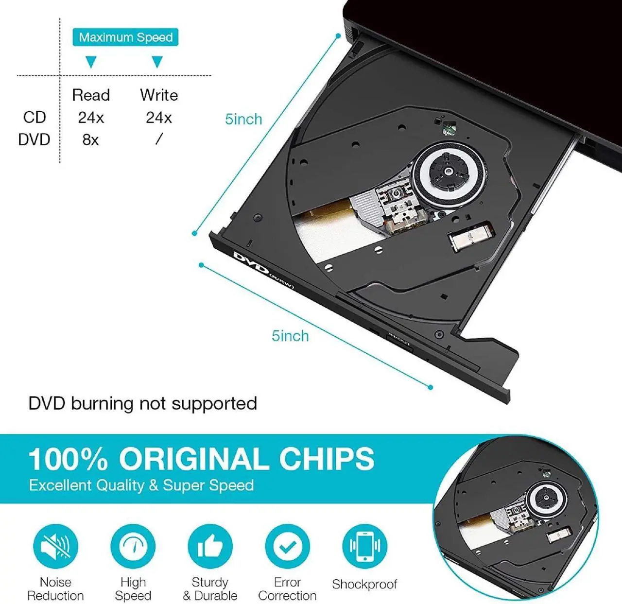 Alt view image 2 of 7 - External CD Drive USB2.0, USB Slim Portable CD-RW DVD-R Combo Burner Player for Laptop, Mac, PC Desktop Computer and Play for Windows 2000 / XP / Vista / Windows 7 Black