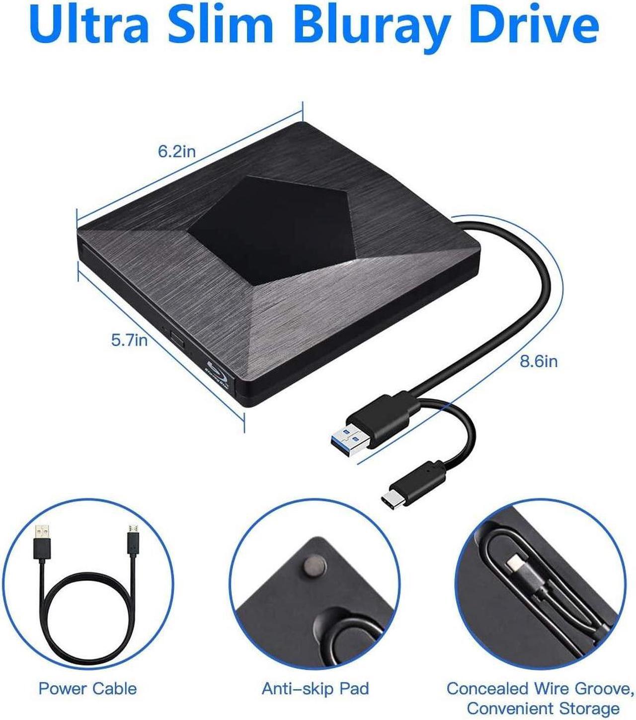 Alt view image 2 of 7 - External Bluray CD/DVD Drive, 3D Blu Ray Burner Reader USB 3.0 and Type-C Blu-Ray Burner Writer Slim BD CD DVD Optical Bluray for Windows XP/7/8/10, MacOS for MacBook, Laptop, Desktop