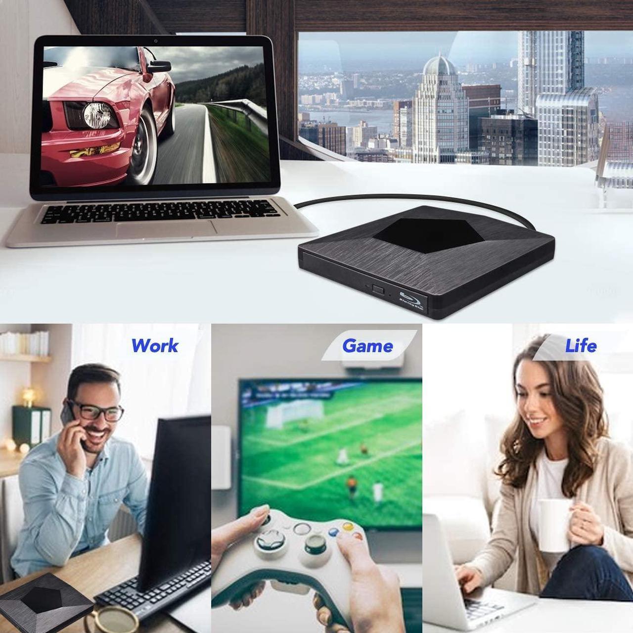 Alt view image 7 of 7 - External Bluray CD/DVD Drive, 3D Blu Ray Burner Reader USB 3.0 and Type-C Blu-Ray Burner Writer Slim BD CD DVD Optical Bluray for Windows XP/7/8/10, MacOS for MacBook, Laptop, Desktop