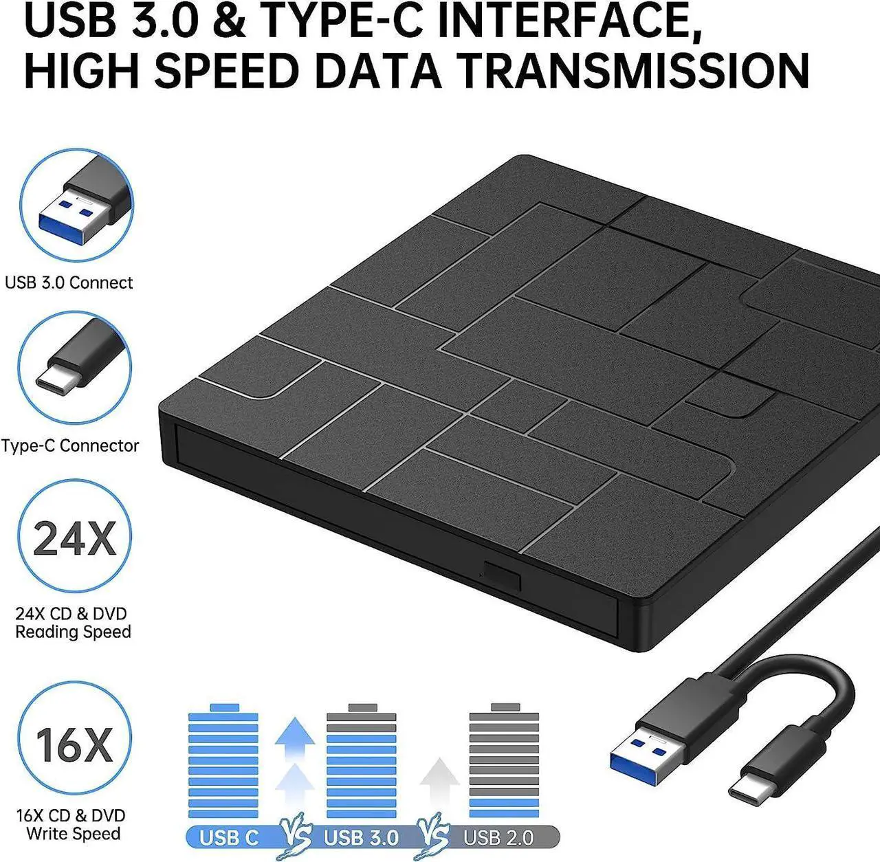 Alt view image 4 of 7 - [Upgraded] [7 in 1] External CD DVD Drive, USB 3.0 Type-C DVD-ROM CD-RW Player Ultra Slim CD Burner with 4 USB Ports SD/TF Card Slots Optical Disk DVD Drive for Laptop Desktop Windows 10/8/7 Linux OS