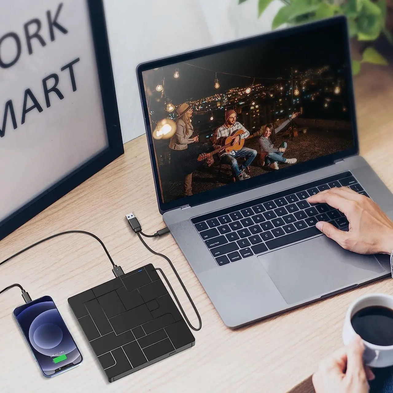 Alt view image 7 of 7 - [Upgraded] [7 in 1] External CD DVD Drive, USB 3.0 Type-C DVD-ROM CD-RW Player Ultra Slim CD Burner with 4 USB Ports SD/TF Card Slots Optical Disk DVD Drive for Laptop Desktop Windows 10/8/7 Linux OS