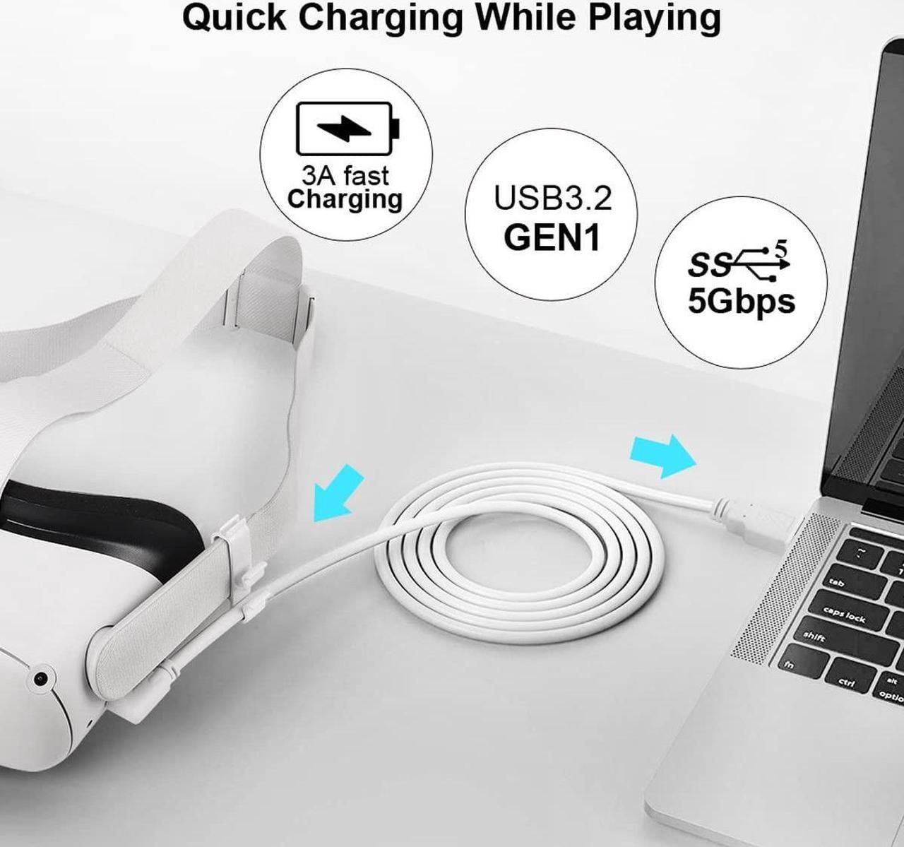 Alt view image 4 of 7 - 16Ft/5M USB 3.0 to USB C Cable for Quest 2, VR Link Charging Cable Power Cord to PC for Oculus Meta Quest 2/1 VR Headset Gaming PC Steam VR USB A to USB C High Speed 5Gbps Data Transfer Charger Cord