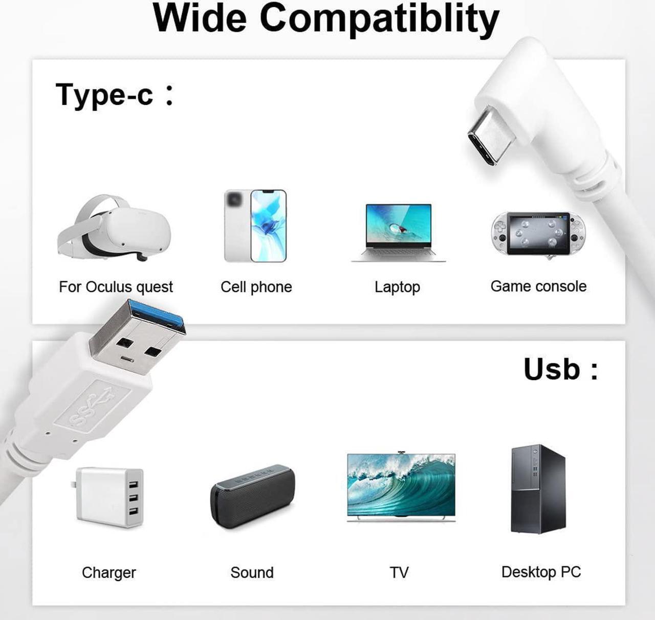 Alt view image 6 of 7 - 16Ft/5M USB 3.0 to USB C Cable for Quest 2, VR Link Charging Cable Power Cord to PC for Oculus Meta Quest 2/1 VR Headset Gaming PC Steam VR USB A to USB C High Speed 5Gbps Data Transfer Charger Cord