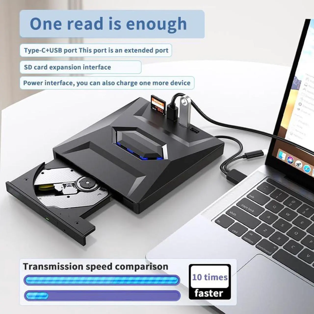 Alt view image 5 of 7 - External Blu Ray Drive, [5 in 1] Portable Bluray Player Writer Reader, CD Burner with USB 3.0 2.0 Type-C Port & SD Card,DVD & CD-ROM +/-RW, External Blu-Ray Drives for PC Laptop Windows Linux MacOS