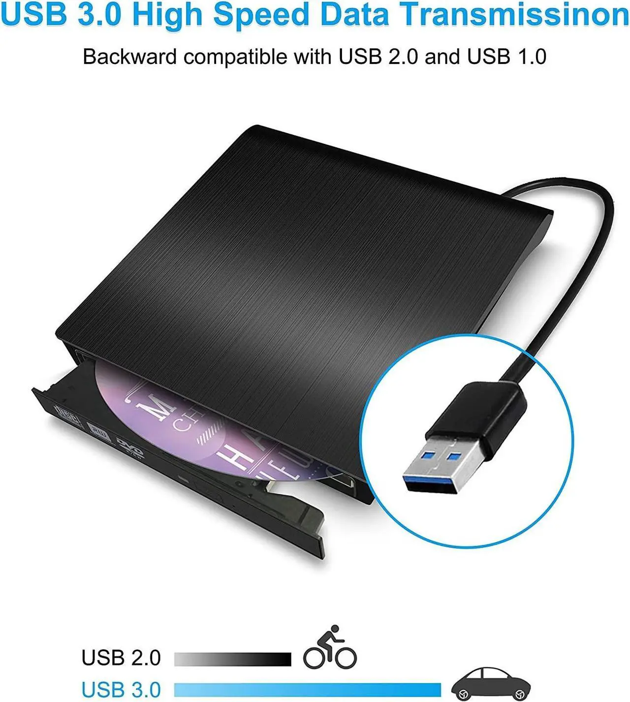 Alt view image 2 of 7 - External CD DVD Drive USB 3.0, Premium Portable DVD/CD ROM +/-RW Optical Drive Burner Writer Player for Windows 10/8/7, Linux, Mac OS Laptop Desktop, MacBook Pro/Air, iMac