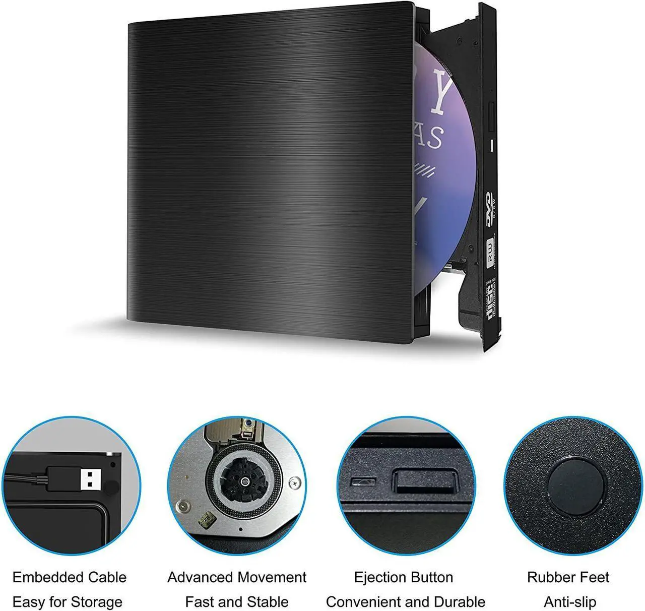 Alt view image 3 of 7 - External CD DVD Drive USB 3.0, Premium Portable DVD/CD ROM +/-RW Optical Drive Burner Writer Player for Windows 10/8/7, Linux, Mac OS Laptop Desktop, MacBook Pro/Air, iMac