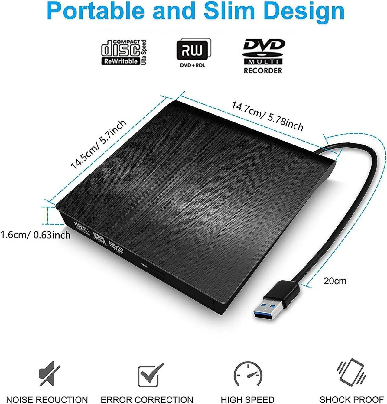 Alt view image 6 of 7 - External CD DVD Drive USB 3.0, Premium Portable DVD/CD ROM +/-RW Optical Drive Burner Writer Player for Windows 10/8/7, Linux, Mac OS Laptop Desktop, MacBook Pro/Air, iMac