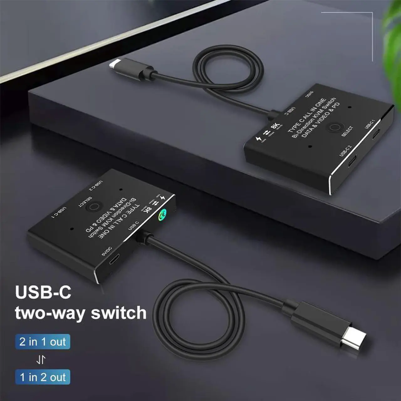 Alt view image 2 of 7 - USB-C Splitter Type-C 8K Switch USB 3.1 C Gen 2 Cable for Video Bi-Direction (2 in 1 Out, 1 In 2 Out) 8K@60Hz 4K@120Hz Power Delivery 100W 10Gbps Data Transfer Multi-Function USB C Splitter Converter
