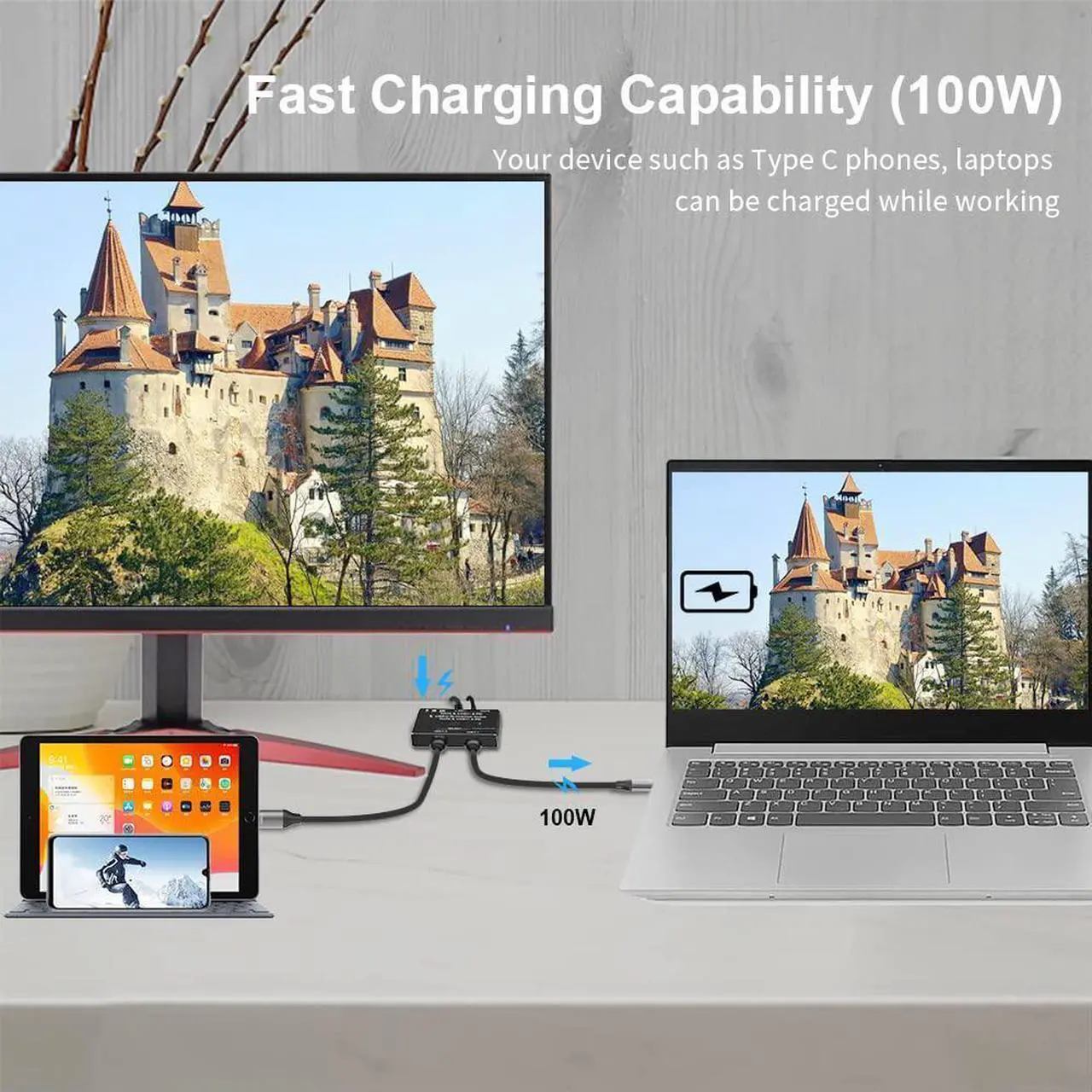 Alt view image 4 of 7 - USB-C Splitter Type-C 8K Switch USB 3.1 C Gen 2 Cable for Video Bi-Direction (2 in 1 Out, 1 In 2 Out) 8K@60Hz 4K@120Hz Power Delivery 100W 10Gbps Data Transfer Multi-Function USB C Splitter Converter