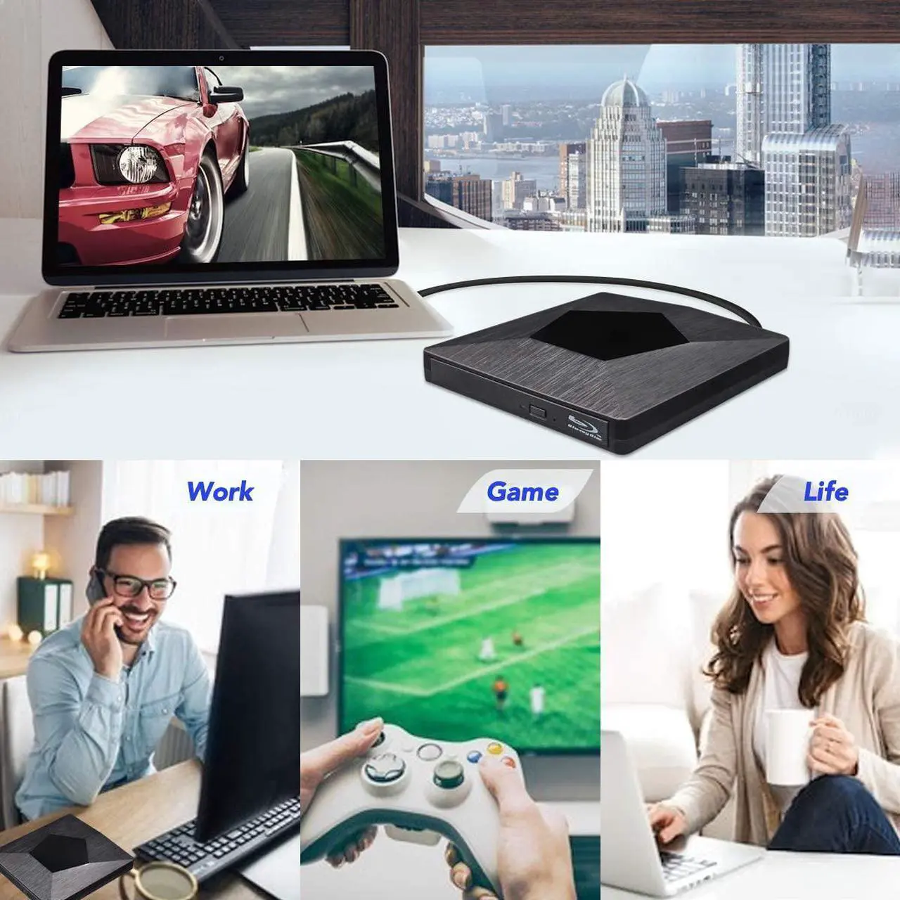 Alt view image 7 of 7 - [Upgraded] External Bluray Drive, 3D Blu Ray CD/DVD Burner Reader USB 3.0 and Type-C Blu-Ray Burner Writer Slim BD CD DVD Optical Bluray for Windows XP/7/8/10, MacOS for MacBook, Laptop, Desktop