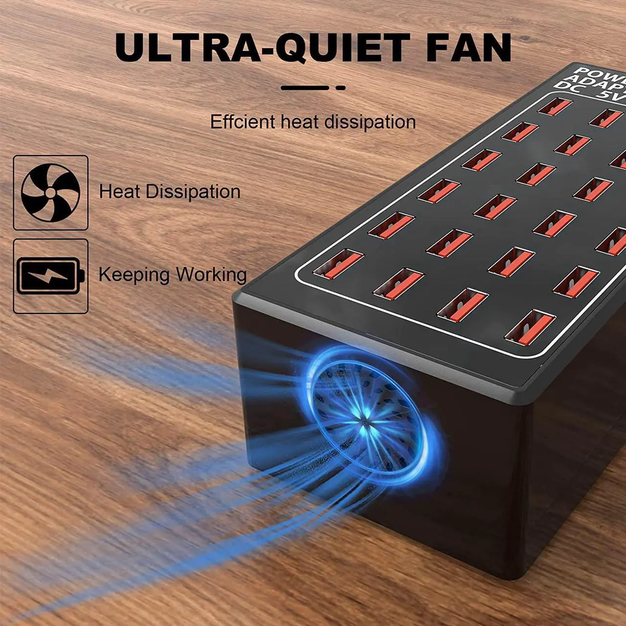 Alt view image 4 of 7 - 24 Ports USB Charging Station, Multiport 100W 24-Port USB Desktop Charging Station USB Charger 24-Ports Element Hub Compatible with iPhone Android All Other USB Enabled Devices