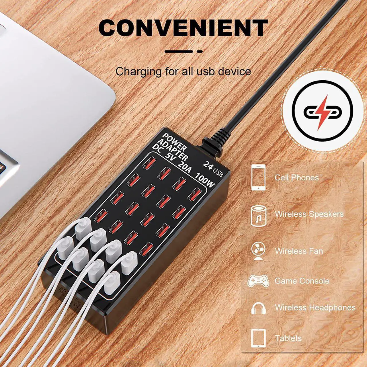 Alt view image 3 of 7 - 24 Ports USB Charging Station, Multiport 100W 24-Port USB Desktop Charging Station USB Charger 24-Ports Element Hub Compatible with iPhone Android All Other USB Enabled Devices