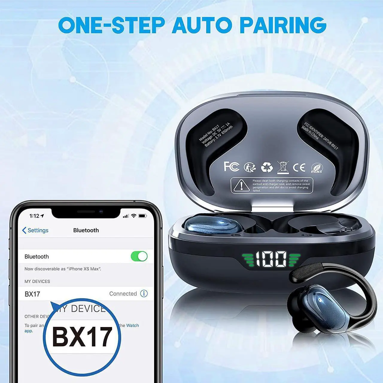 Alt view image 6 of 7 - Ture Wireless Earbuds, in Ear Bluetooth Headphones with Built-in Mic, 75Hrs Playtime Sport Earphones with Digital Display & CVC 8.0, IPX7 Waterproof Over-Ear Headphones for Workout Running Outdoor