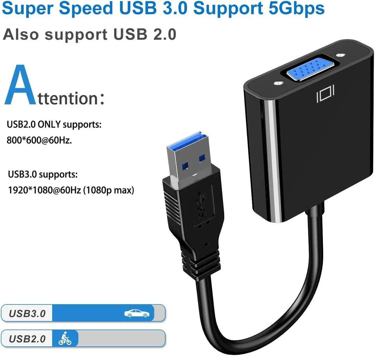 Alt view image 3 of 7 - USB to VGA Adapters,USB 3.0/2.0 to VGA Adapter Multi-Display Video Converter- PC Laptop Windows XP 7/8/8.1/10,Desktop, Laptop, PC, Monitor, Projector, HDTV