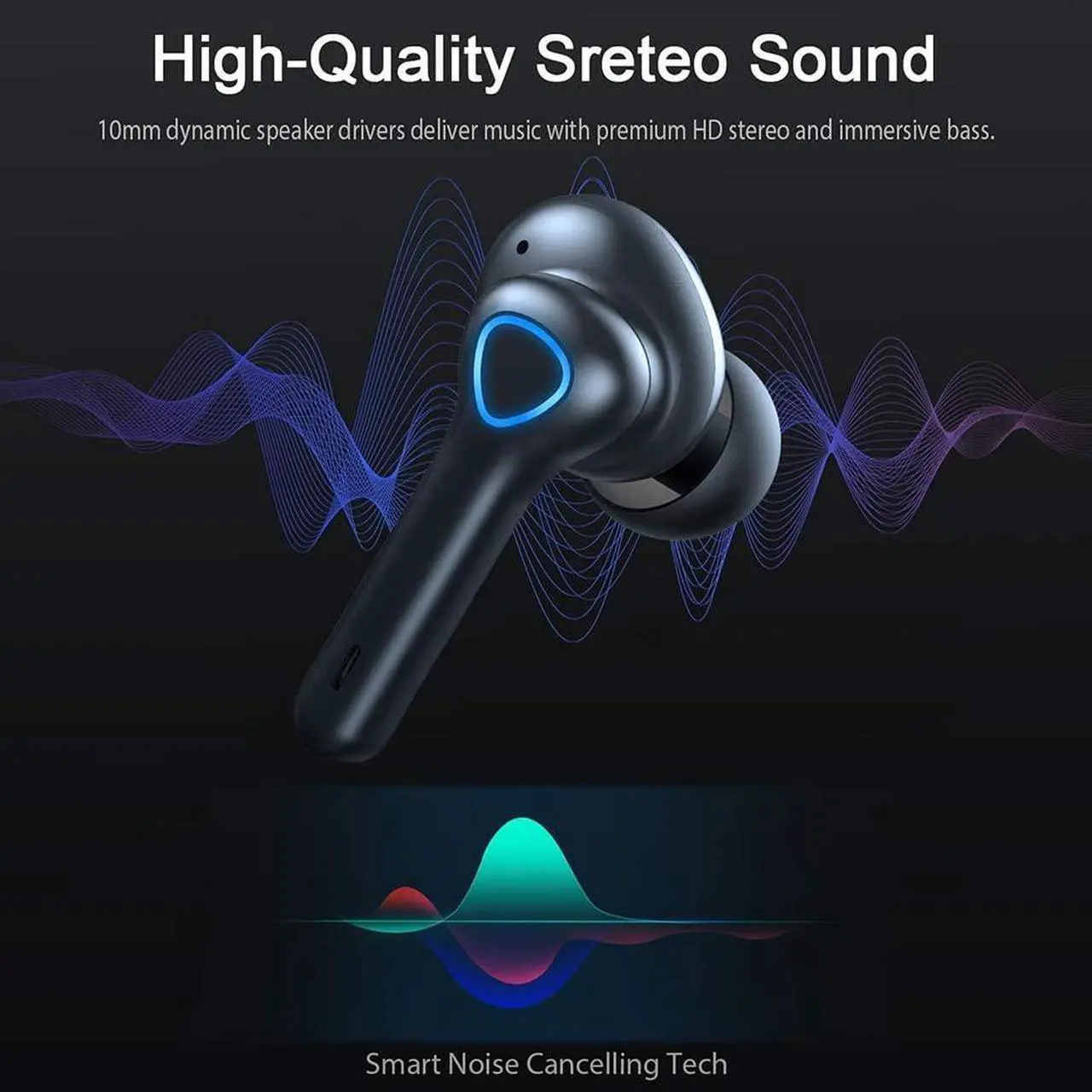 Alt view image 2 of 7 - Ture Wireless Earbuds, TWS Wireless Earphone with CVC 8.0 Noise Reduction, Bluetooth 5.0 Headphones with HD HiFi Stereo, IPX7 Waterproof Bluetooth Earphones, Touch Control, Built-in Mic, 30H Playtime