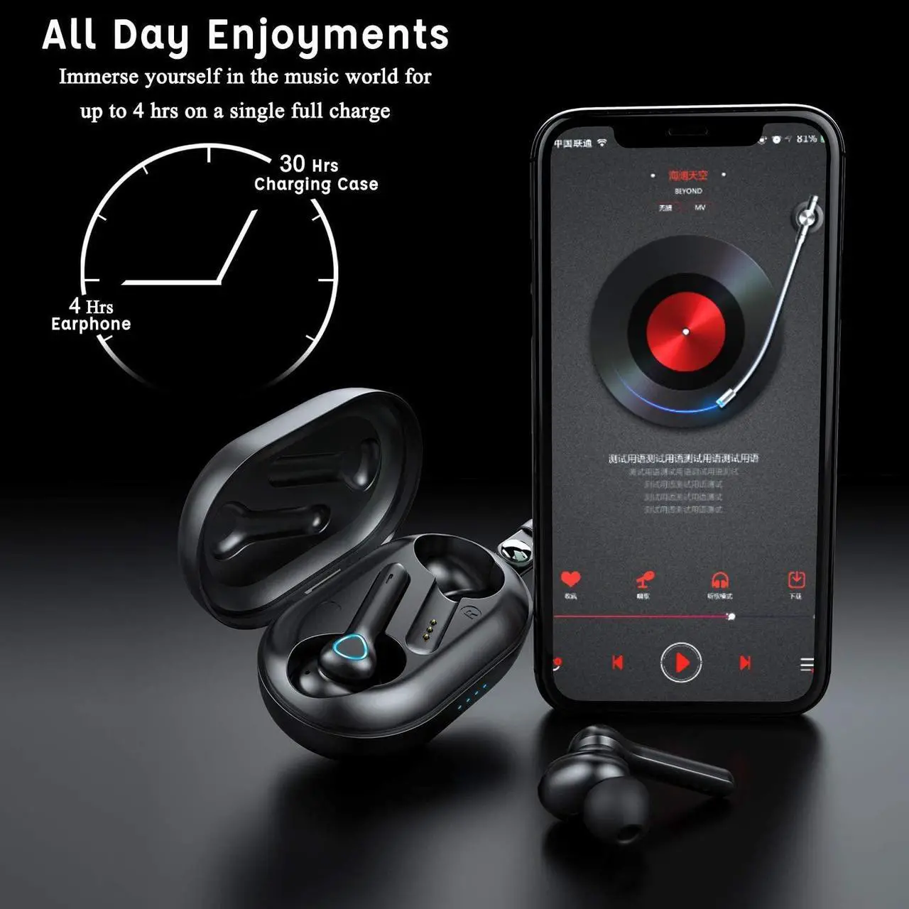 Alt view image 6 of 7 - Ture Wireless Earbuds, TWS Wireless Earphone with CVC 8.0 Noise Reduction, Bluetooth 5.0 Headphones with HD HiFi Stereo, IPX7 Waterproof Bluetooth Earphones, Touch Control, Built-in Mic, 30H Playtime