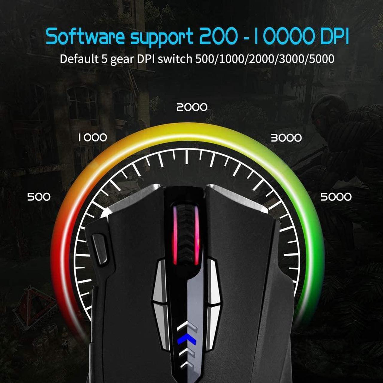 Alt view image 2 of 7 - Gaming Mouse with 14 Programmable Buttons, 10000 DPI High Precision Laser, Ergonomic Optical RGB Gaming Mice - Weight Tuning Set for Windows PC Gaming