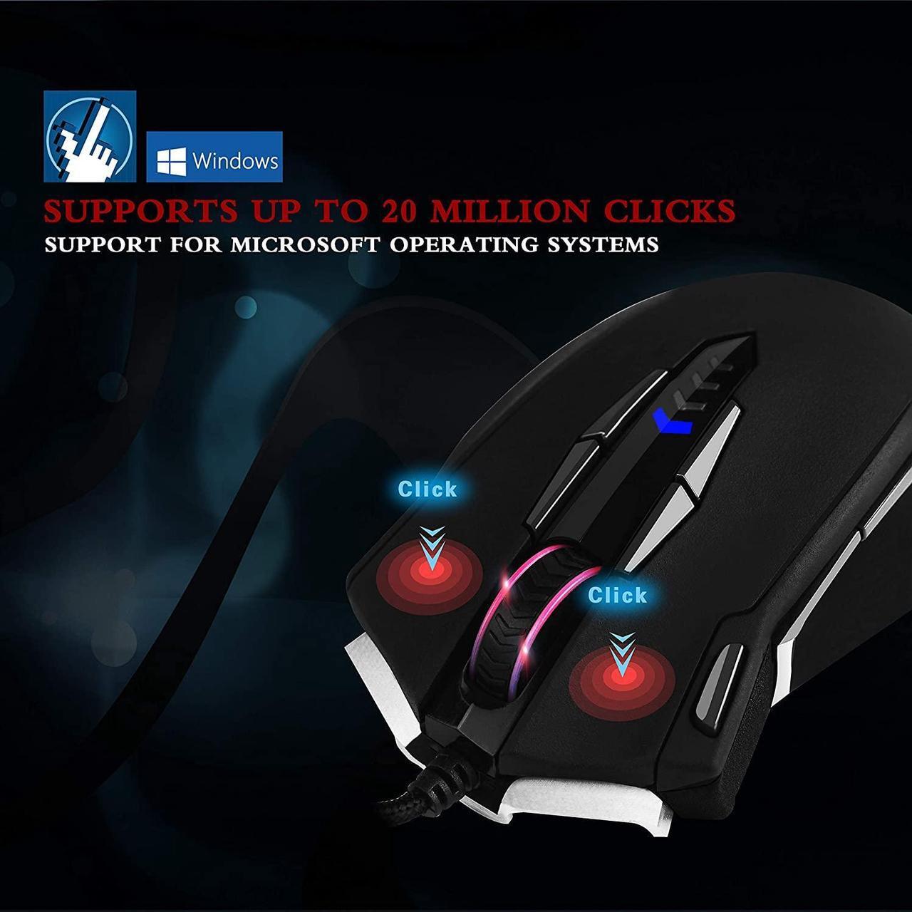 Alt view image 5 of 7 - Gaming Mouse with 14 Programmable Buttons, 10000 DPI High Precision Laser, Ergonomic Optical RGB Gaming Mice - Weight Tuning Set for Windows PC Gaming