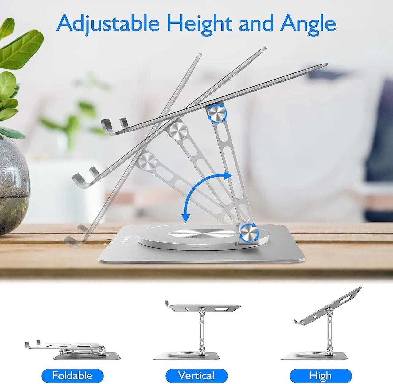 Alt view image 3 of 7 - Height Adjustable Laptop Stand with 360° Swivel Base, Sit to Stand Ergonomic Computer Stand, Portable Riser Holder Desk for Good Posture, Compatible with MacBook Pro, All Laptops 10-16"
