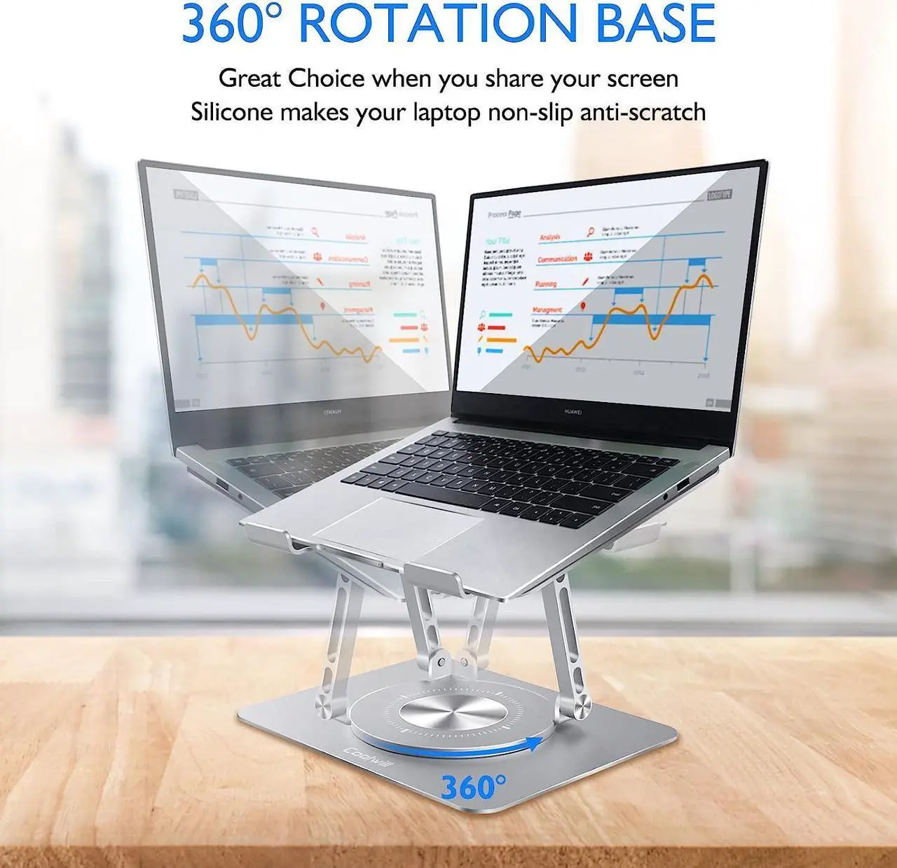 Alt view image 2 of 7 - Height Adjustable Laptop Stand with 360° Swivel Base, Sit to Stand Ergonomic Computer Stand, Portable Riser Holder Desk for Good Posture, Compatible with MacBook Pro, All Laptops 10-16"