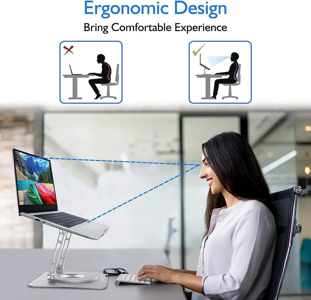 Alt view image 4 of 7 - Height Adjustable Laptop Stand with 360° Swivel Base, Sit to Stand Ergonomic Computer Stand, Portable Riser Holder Desk for Good Posture, Compatible with MacBook Pro, All Laptops 10-16"