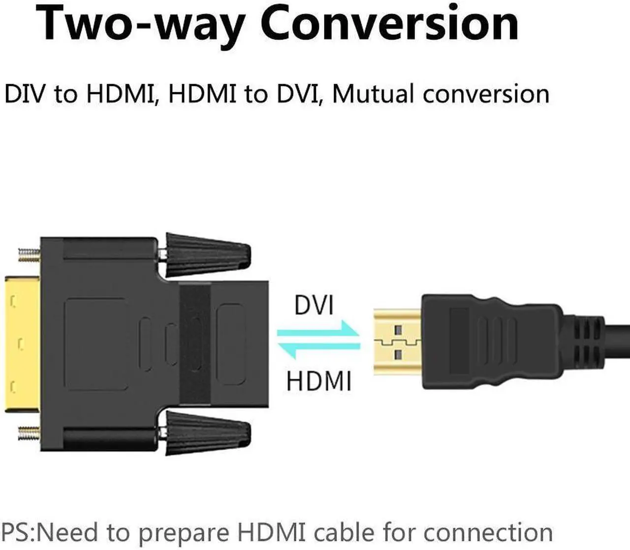 Alt view image 4 of 7 - 2-Pack DVI to HDMI Bi-Directional Adapter, DVI 24+1 Male to HDMI Female Converter, Support 1080P, 3D for PS3,PS4,TV Box,Blu-ray,Projector,HDTV