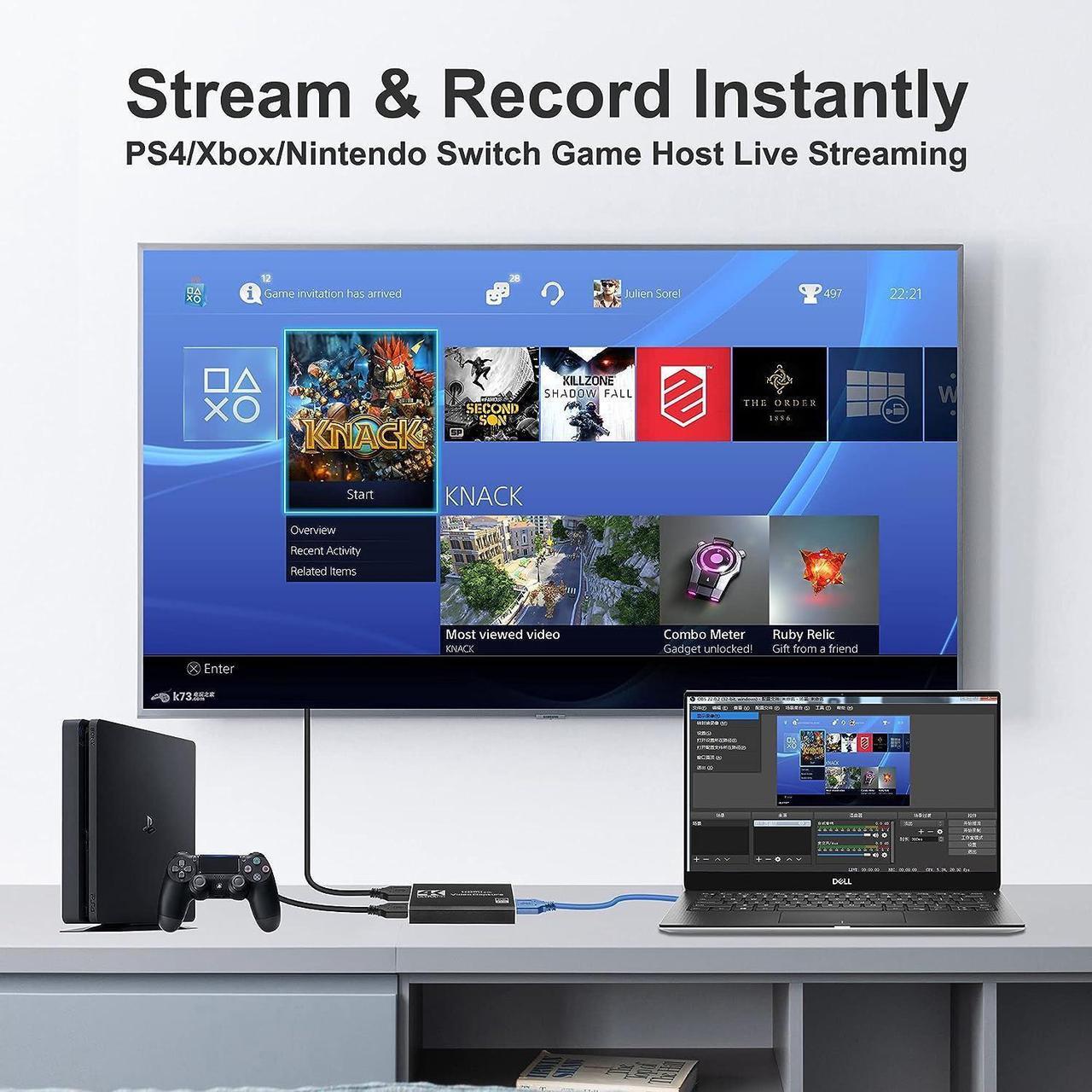 Alt view image 5 of 7 - 4K HDMI Capture Card, Audio Video Capture Card for Streaming, Full HD 1080P 60FPS USB Capture Card, Cam Link Game Capture Card Nintendo Switch/PS5/3ds/Xbox/PS4