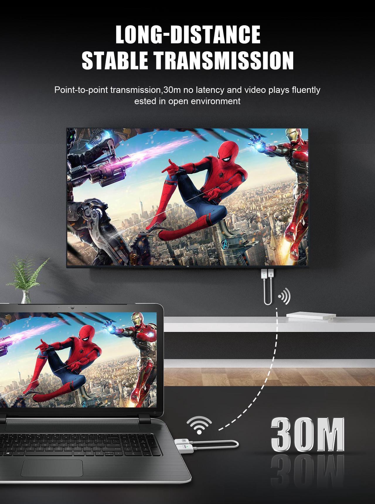 Alt view image 5 of 7 - Wireless HDMI Transmitter and Receiver,Video Transmitter and Receiver Kit,98ft/1080P HDMI Extender Converter Adapter,Plug & Play,Streaming Media from Laptop,PC,PS4 to HDTV,Monitor,Projector