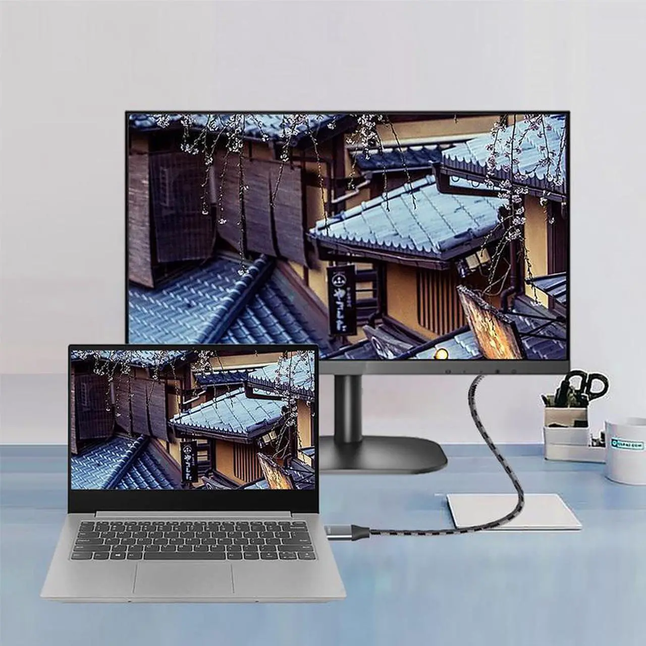 Alt view image 5 of 7 - USB C to DisplayPort 1.4 Cable [8K@60Hz, 4K@144Hz 120Hz, 2K@240Hz], Type C 3.1 to DP 1.4 Cable, [32.4 Gbps, Thunderbolt 3 Compatible] for MacBook Pro M1 M2, Mac Studio, Mac Mini, XPS, 3.3ft