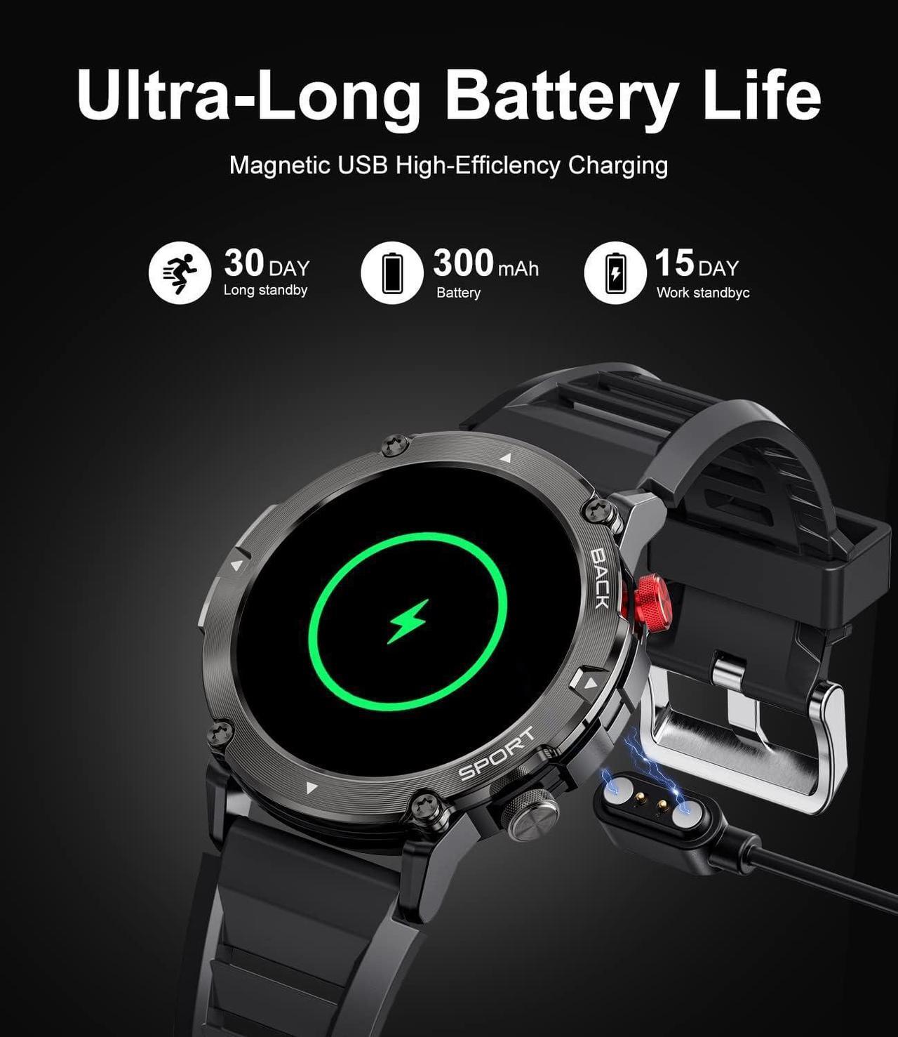 Alt view image 6 of 7 - Sport Smart Watch for Men, Military Activity Tracker Smartwatch with Oxygen/Blood Pressure Monitor, IP67 waterproof Sports Fitness Watch Pedometer, Make and Answer Call Smartwatch for iOS Android