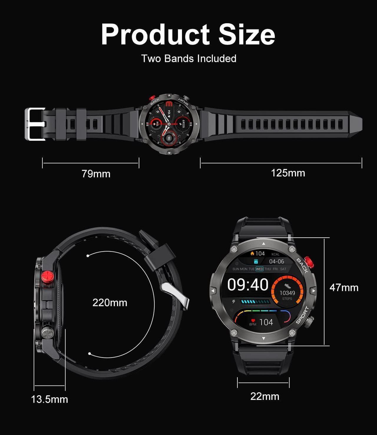Alt view image 7 of 7 - Sport Smart Watch for Men, Military Activity Tracker Smartwatch with Oxygen/Blood Pressure Monitor, IP67 waterproof Sports Fitness Watch Pedometer, Make and Answer Call Smartwatch for iOS Android