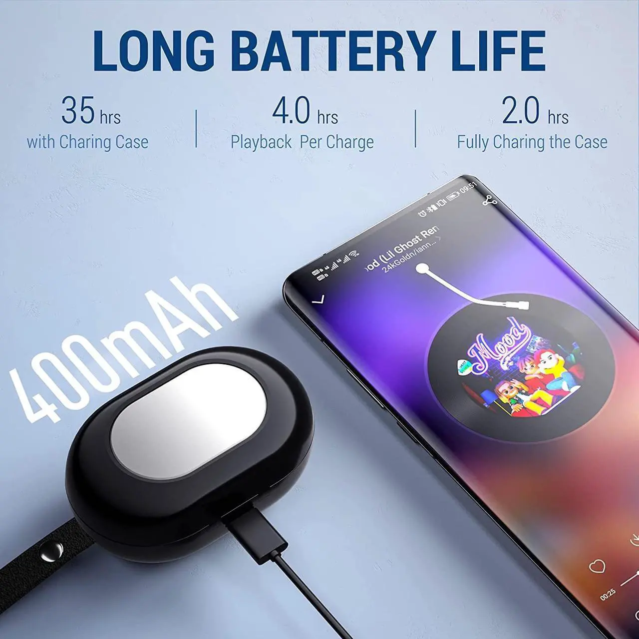 Alt view image 6 of 7 - True Wireless Earbuds, 35H Playtime, Volume Control, Bluetooth Headphones 5.0 Mini Stereo Headset with 4 Microphones, IPX7 Waterproof, Hi-Fi Sound, in Ear Earphones with Charging Case
