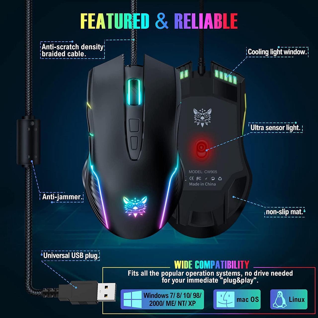 Alt view image 6 of 7 - New Version USB Gaming Mouse Wired, LED RGB Backlit 6400 DPI Adjustable Gaming Mouse, Grip Ergonomic Optical PC Computer Gaming Mice, 7 Buttons Gaming Mice for Windows 7/8/10/XP Vista Linux(Black)