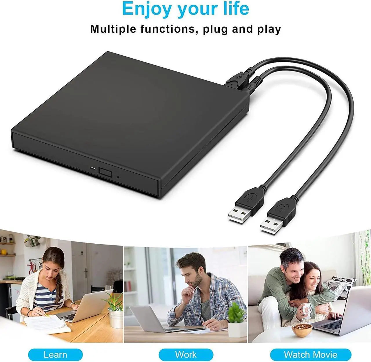 Alt view image 4 of 7 - External CD DVD Optical Drive, USB 2.0 Slim Protable External CD-RW Drive DVD-RW Burner Writer Player for Laptop Notebook PC Desktop Computer (Black, USB 2.0)