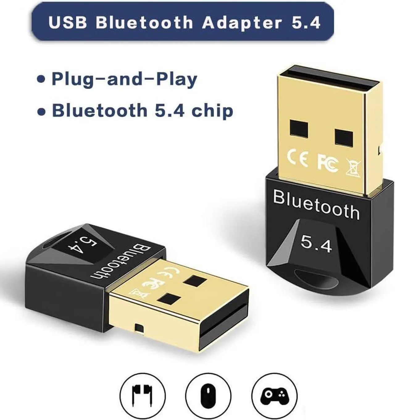 Alt view image 2 of 7 - USB Bluetooth 5.4 Adapter for PC, Wireless USB Adapter, Bluetooth 5.4 Dongle Receiver, Realtek Chips, Stable Performance, Support Win 11/10/8.1/7, for Desktop, Laptop, Headset, Gamepad