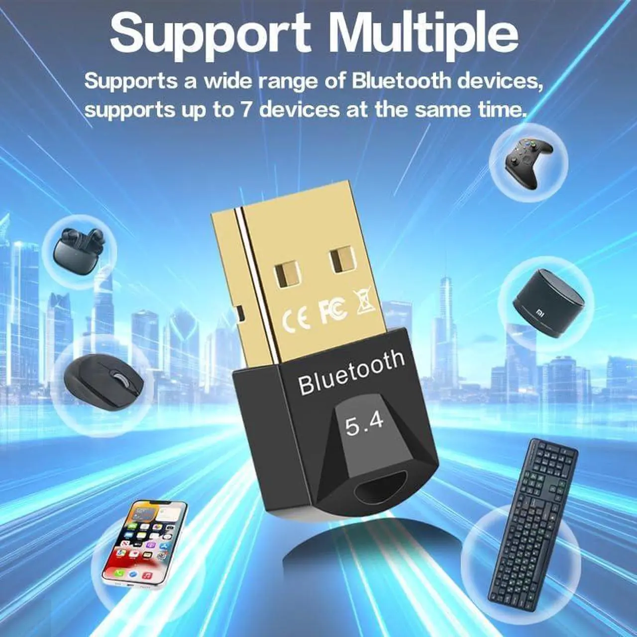 Alt view image 5 of 7 - USB Bluetooth 5.4 Adapter for PC, Wireless USB Adapter, Bluetooth 5.4 Dongle Receiver, Realtek Chips, Stable Performance, Support Win 11/10/8.1/7, for Desktop, Laptop, Headset, Gamepad