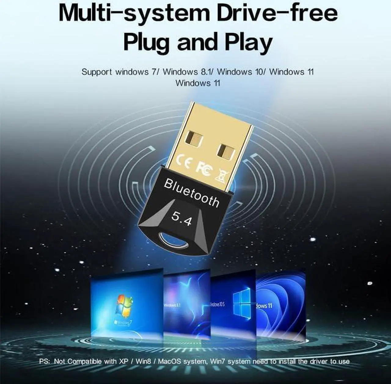 Alt view image 6 of 7 - USB Bluetooth 5.4 Adapter for PC, Wireless USB Adapter, Bluetooth 5.4 Dongle Receiver, Realtek Chips, Stable Performance, Support Win 11/10/8.1/7, for Desktop, Laptop, Headset, Gamepad