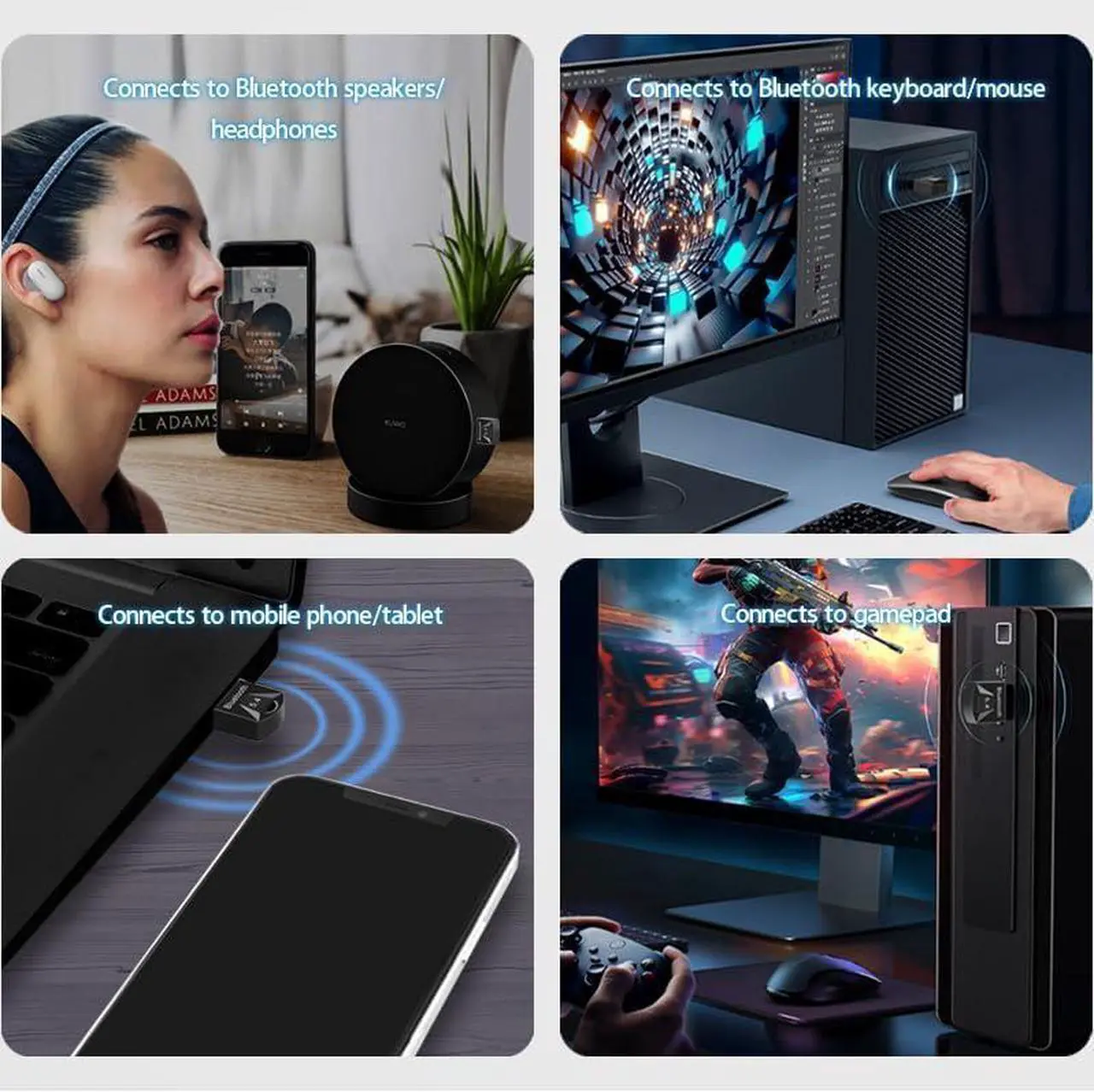 Alt view image 7 of 7 - USB Bluetooth 5.4 Adapter for PC, Wireless USB Adapter, Bluetooth 5.4 Dongle Receiver, Realtek Chips, Stable Performance, Support Win 11/10/8.1/7, for Desktop, Laptop, Headset, Gamepad