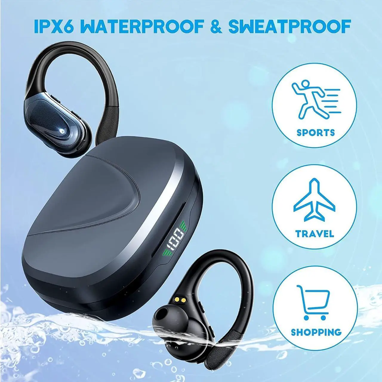 Alt view image 6 of 7 - Ture Wireless Earbuds, 75Hrs Playtime Bluetooth 5.1 Headphones, True Wireless Earphones with Digital Display & CVC 8.0 Noise Cancelling, Waterproof Headset with Mic for Sports, Running, Workout