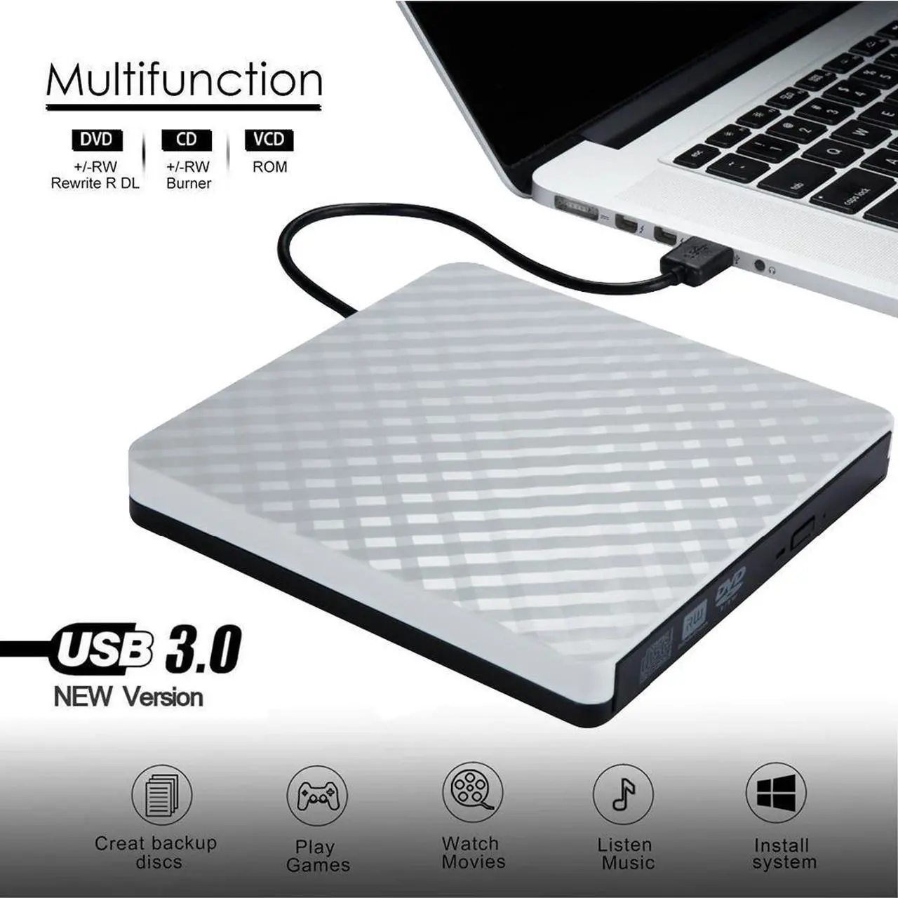 Main image of External DVD Drive Portable USB 3.0 CD/DVD +/-RW VCD ROM Burner for Laptop Desktop Computer Optical Drives Computer Components
